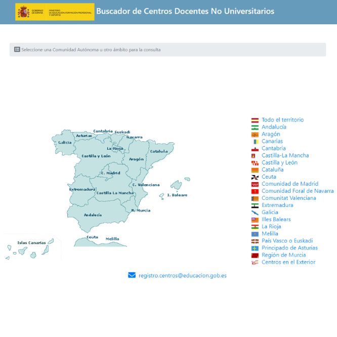Buscador de centros docentes no universitarios para elegir destino docente