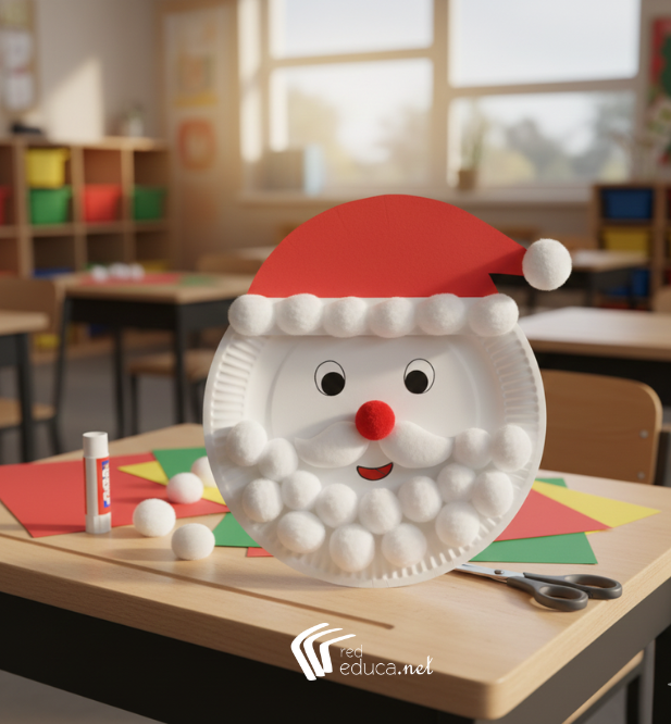 Cara de Papá Noel con platos desechables