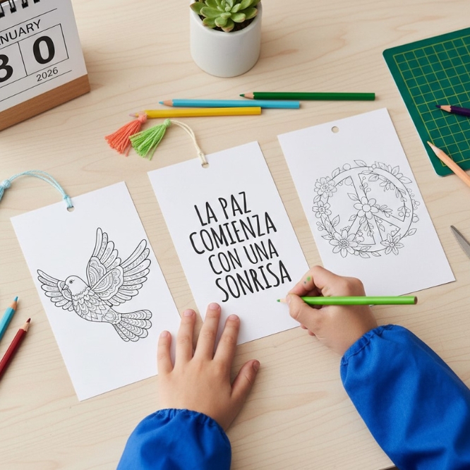 decoración día de la paz. Marcapáginas