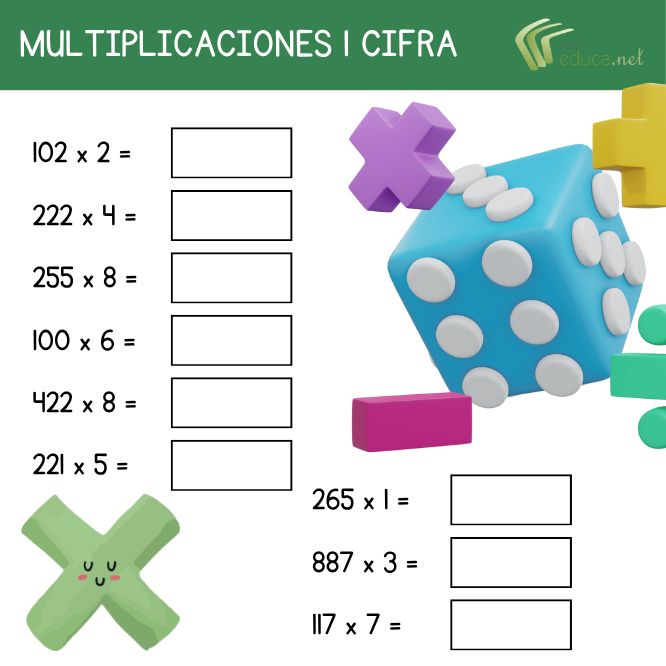 Ejercicios de multiplicaciones con una cifra