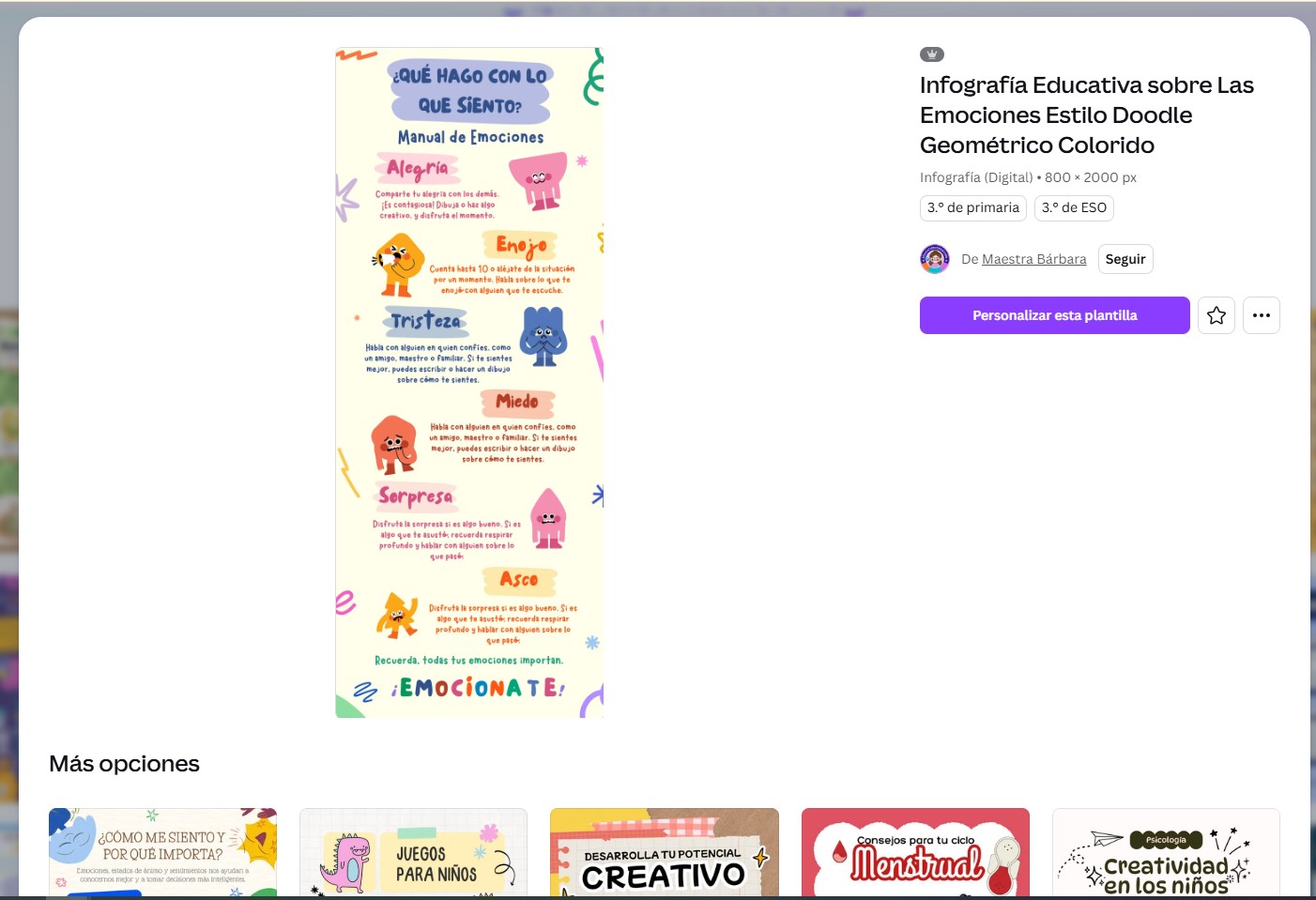 Infografía educativa sobre las emociones hecha con Canva